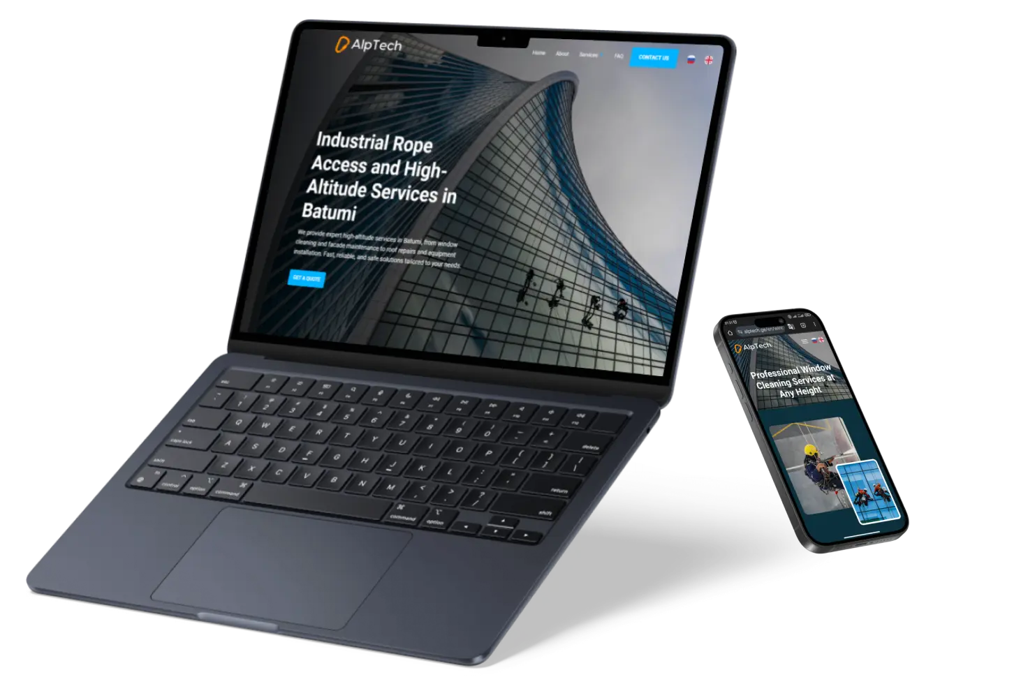 ადაპტური ვებსაიტის დიზაინი ლეპტოპზე და სმარტფონზე, რომელიც უზრუნველყოფს მოხერხებულ მომხმარებლის გამოცდილებას ყველა მოწყობილობაზე.